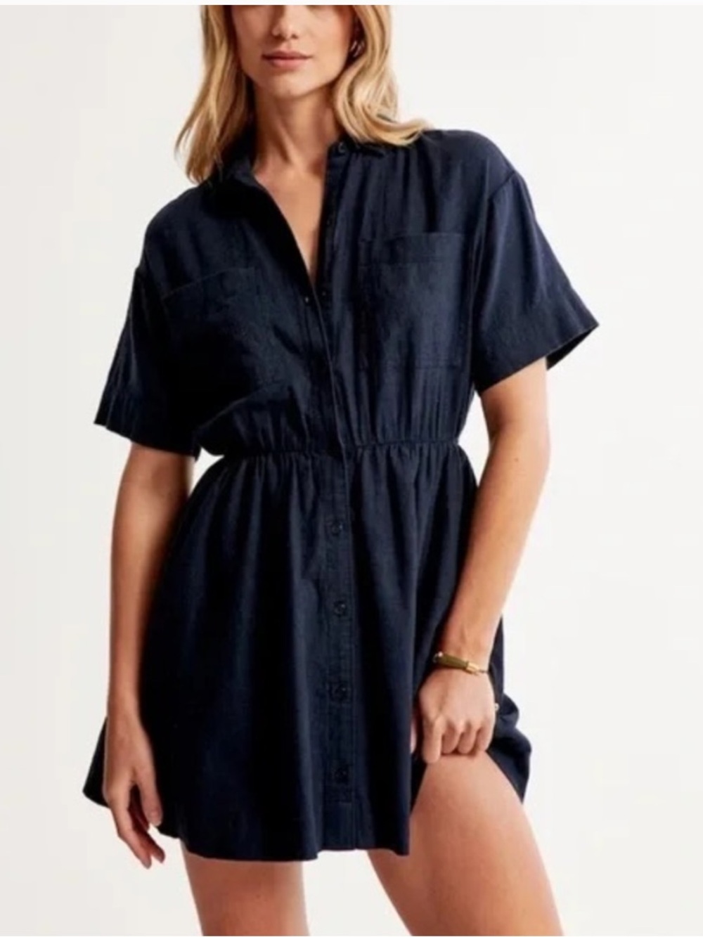 Abercrombie & Fitch - Navy Blue Linen/Cotton Shirt Dress Size M